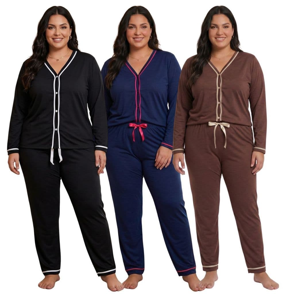 Pijama Americano Plus Size / Blogueirinha Com Botão / Pós Cirúrgico Amamentação