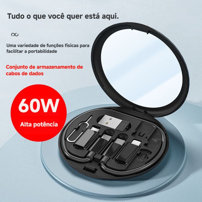 Caixa de armazenamento de cabo de dados multifuncional 60WPD Carga rápida Suporte para celular Cabo de carregamento Paco