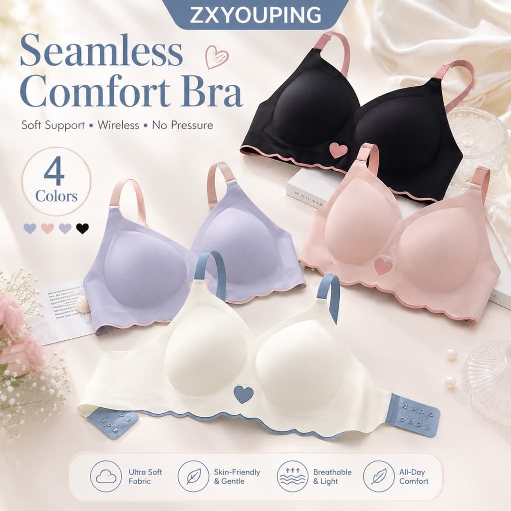 ZXYOUPING Sutiã Feminino Sem Fio Costura 1 Unidade/3 Unidades , Bralette Diário Macio E Respirável Com Almofadas Removív