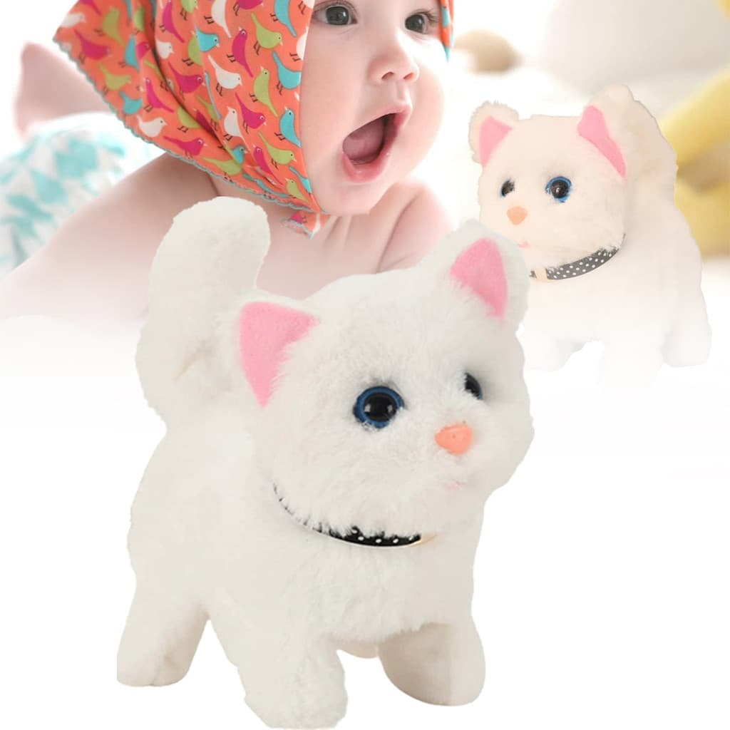 [Temponetics] Brinquedo De Pelúcia Interativo Para Gatos Sem Bateria Andando Balançando Cauda Com Som Robô Gatinho Compa