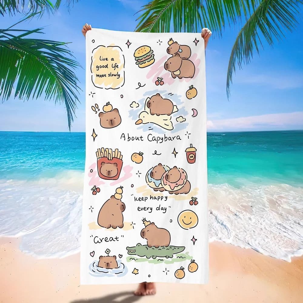 Toalha De Banho Infantil Capivara – Praia Fofa E De Secagem Rápida Envoltório De Natação Sem Fiapos Doméstica