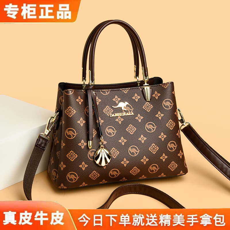 Bolsa feminina de couro genuíno 2026 novo estilo bolsa mensageiro de um ombro feminina impressa bolsa de grande capacida
