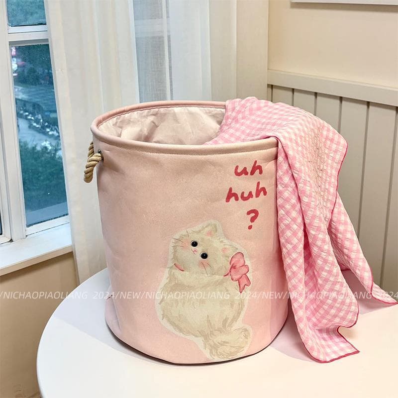 Cesta de roupas sujas fofa dobrável cesta de armazenamento de roupas sujas doméstico armazenamento de brinquedos de pelú