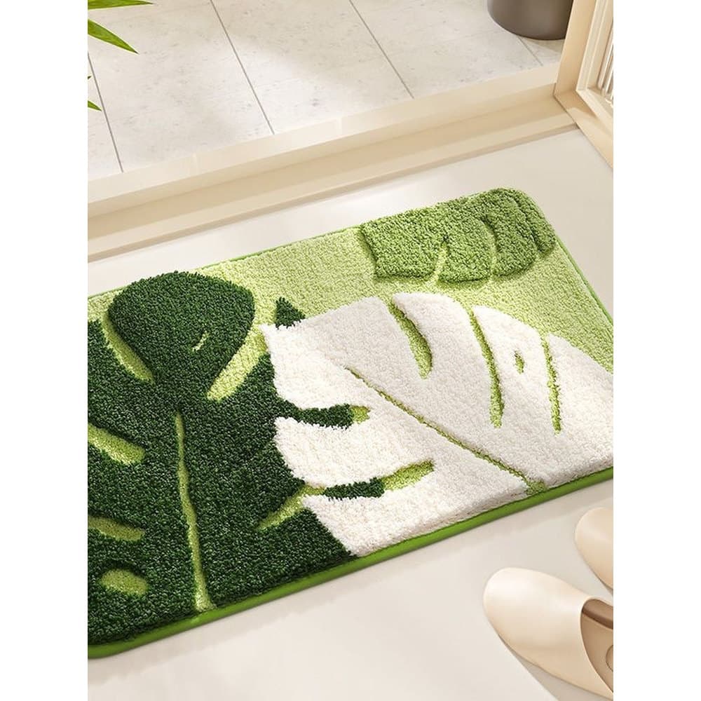 Mori série planta verde estilo banheiro tapete resistente à sujeira tartaruga folha traseira absorvente de água imitação
