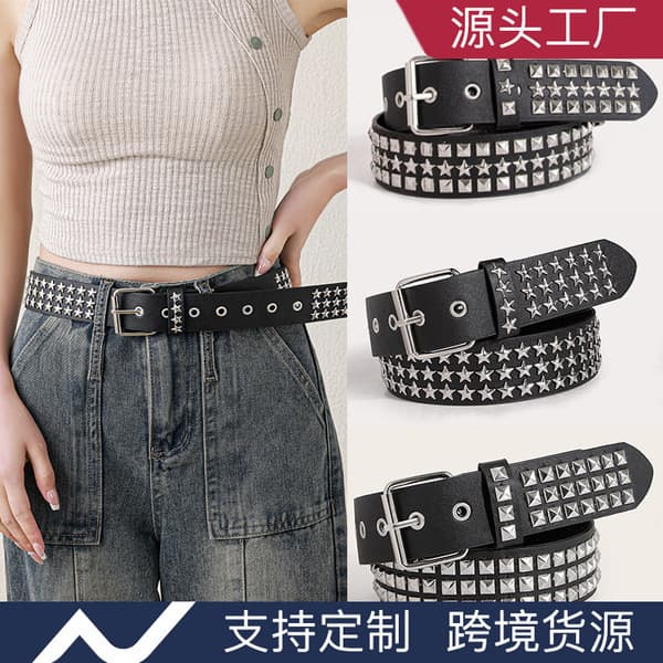 | cinto masculino plus size | ☀Senhoras europeias americanas moda rebites Punk estrela de cinco pontas olho quente menin