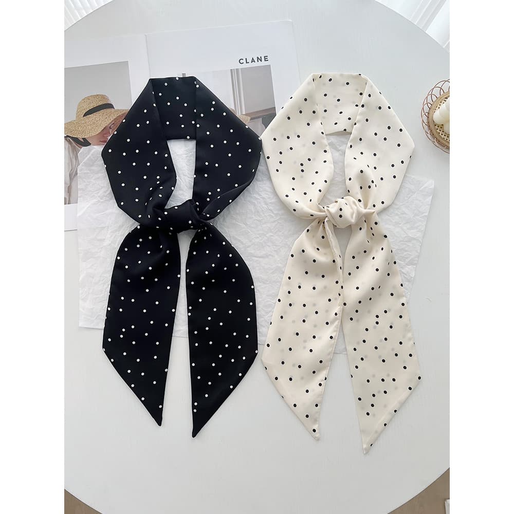 Novo estreito Polka Dot lenço de seda pequeno longo faixa de cabelo gravata saco feminino primavera verão estilo fino co