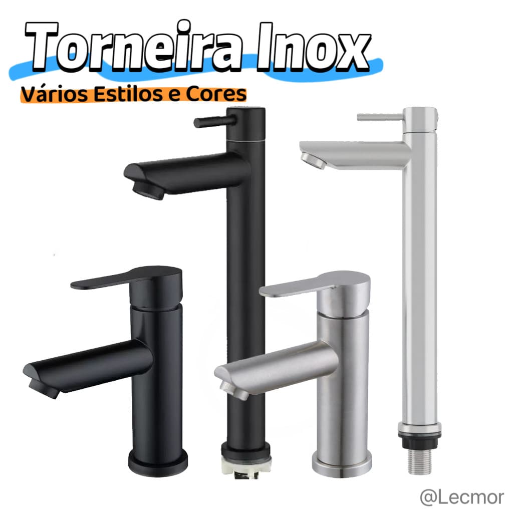 Torneira Banheiro Monocomando Single Inox Bica Alta E Baixa Preto Fosco  Luxo Moderna (Água Fria)
