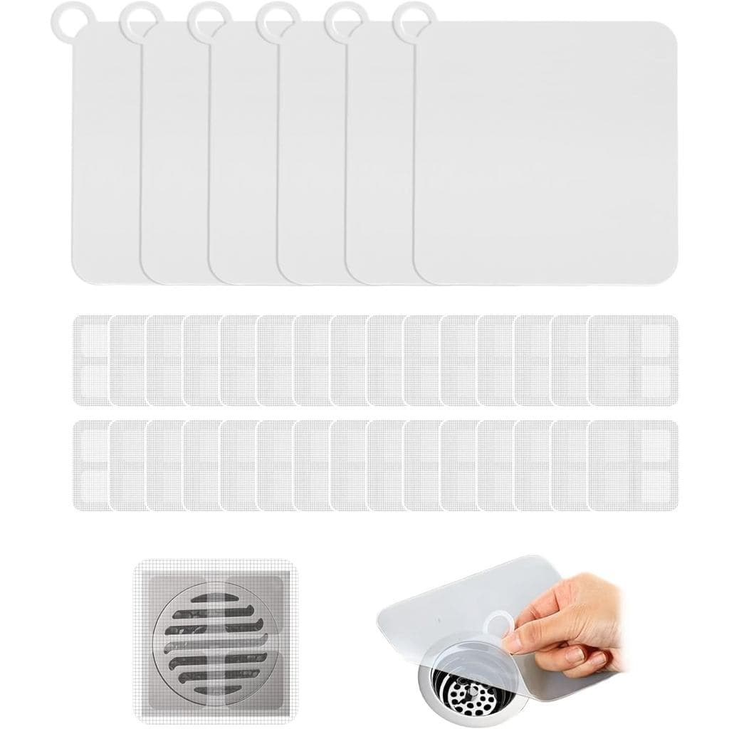 6 Peças de Tampa de Dreno de Chuveiro de Silicone para Proteger Contra Insetos, com 30 Adesivos de Tela Filtrante para D