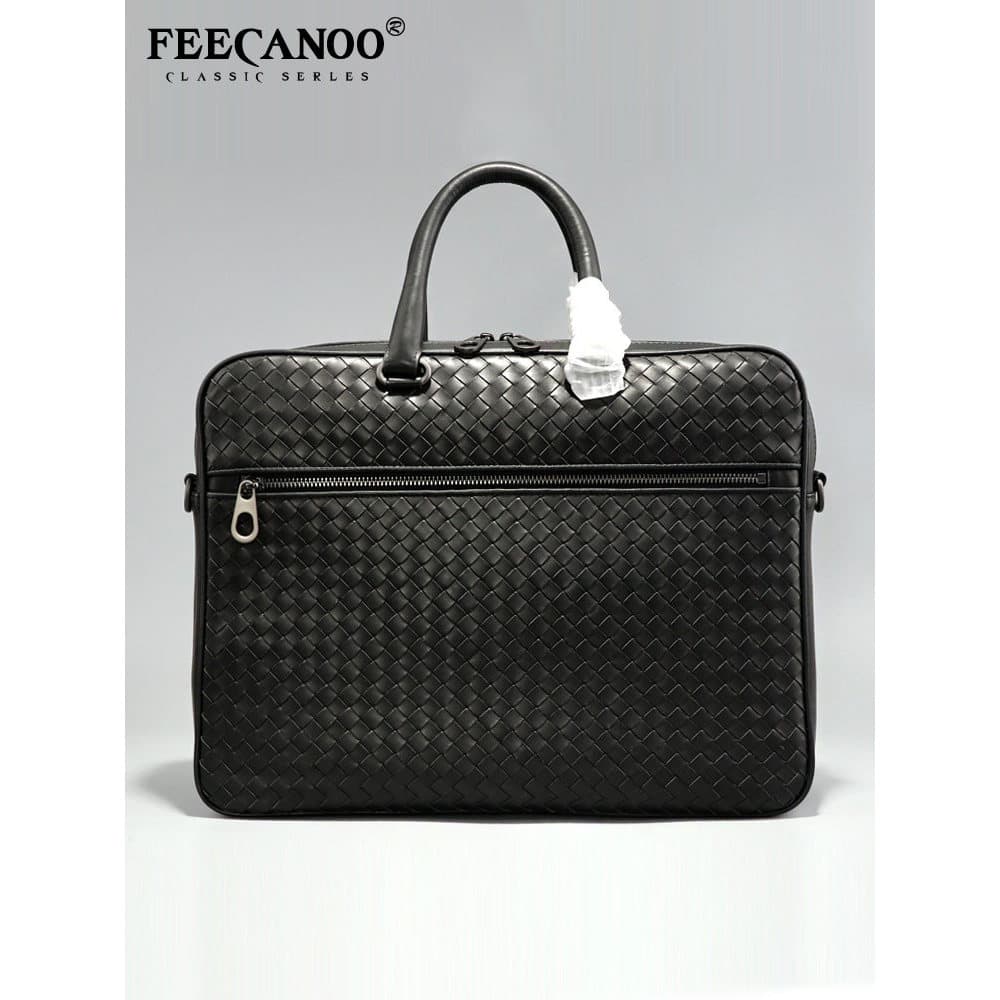 Maleta masculina tecida à mão, bolsa de negócios de couro genuíno, bolsa mensageiro de ombro, bolsa masculina Casual par