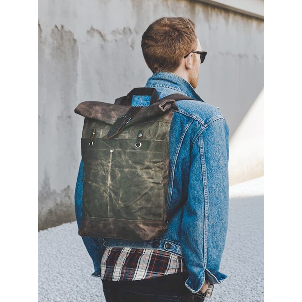 MUCHUAN Bolsa de lona retrô unissex mochila de lona de cera de óleo estilo ins bolsa de viagem para caminhadas