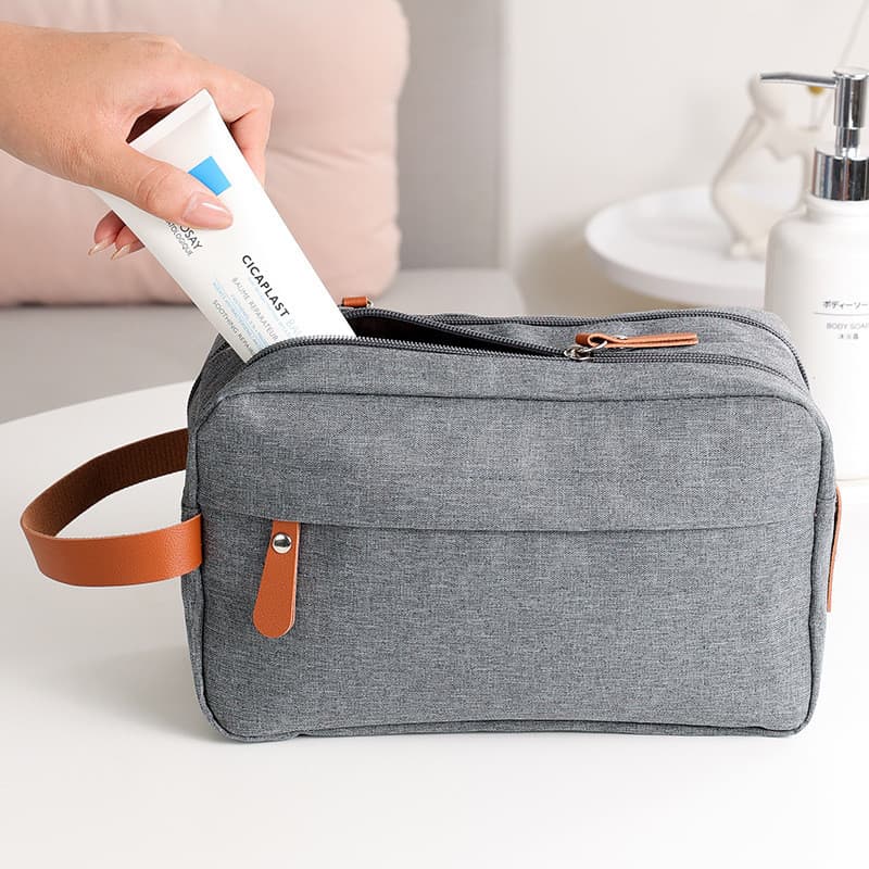 Bolsa cosmética masculina para viagens de negócios, camada dupla, grande capacidade, bolsa de higiene pessoal, cor sólid