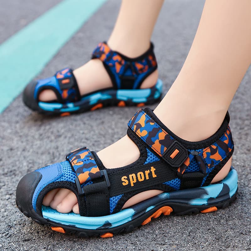 ABC meninos sandálias 2025 verão novo estilo na moda grandes crianças antiderrapante sola macia crianças Baotou sapatos
