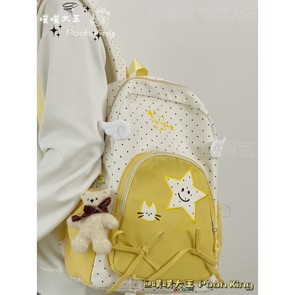 Mochila japonesa fofa de bolinhas para meninas, estudantes da escola primária, grande capacidade, leve, estudantes do en