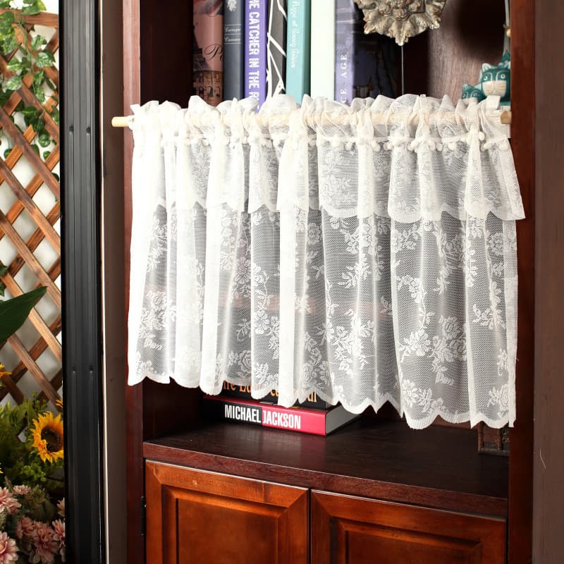 Renda Pastoral cozinha meia cortina armário cortina curta sala de café haste decorativa renda cortina cabeça fio