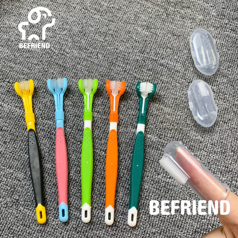TT Pet Escova de dentes específico para animais de estimação Escova de dentes de três cabeças Balde francês multiângulo