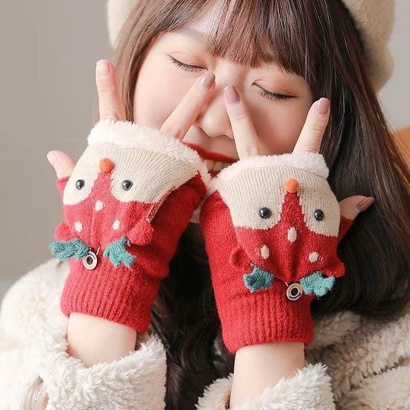 Luvas femininas inverno bonito estudante escrita sem dedos metade masculino inverno calor velo Flip crianças meio dedo n