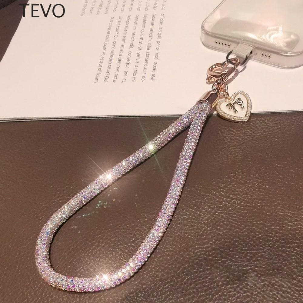 Cordão De Telefone Com Strass Glitter TEVO , Corda Diamante De Luxo Para Pendurar , Corrente Portátil Celular