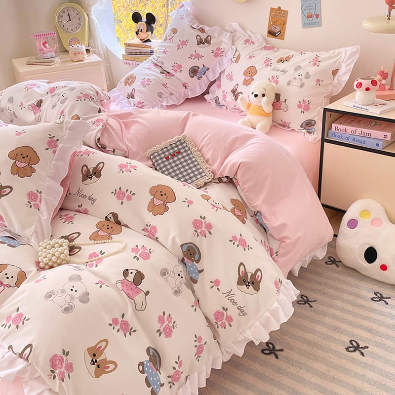 Conjunto de cama de inverno estilo princesa, quatro peças, algodão puro 2024, novo estilo, lençol de algodão, capa de ed