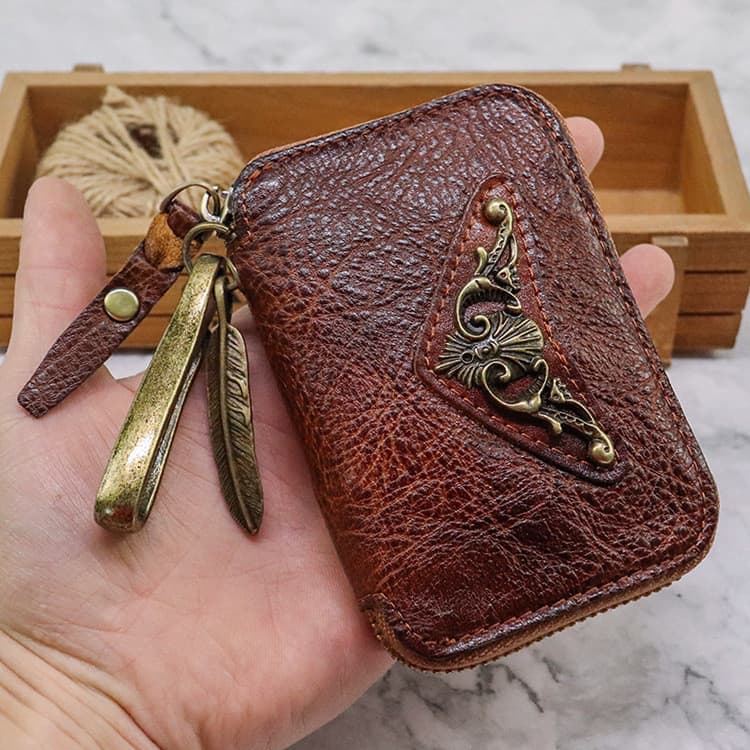 Novo estilo primeira camada de couro vegetal curtido couro angustiado caso chave Retro ocidental Denim estilo Punk caso