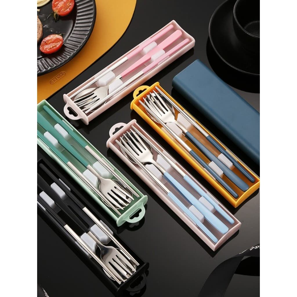 304 aço inoxidável garfo colher pauzinhos conjunto de três peças estudante portátil utensílios de mesa de alto valor Hot