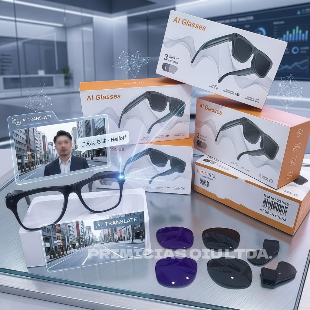 Óculos Inteligente Smart Câmera IA Foto Gravação Aúdio Tradução em Tempo Real 2 Lentes Extras DONG