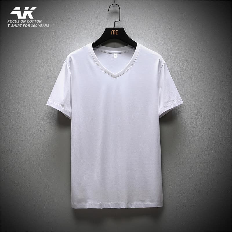 Verão Hong Kong estilo com decote em V manga curta camiseta masculina ins Street Wear na moda puro algodão Plus Size mei