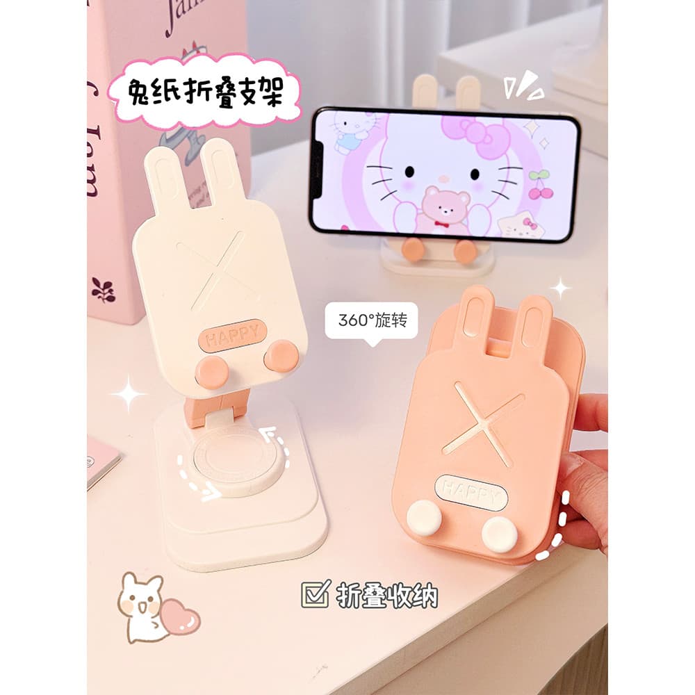 Suporte giratório para celular com orelha de coelho, portátil, dobrável, suporte para celular, estudante, escritório, as