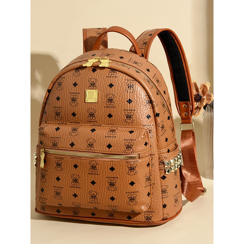 Mochila feminina 2026 novo estilo elegante All-Match estudante universitário urso impressão saco de escola grande capaci