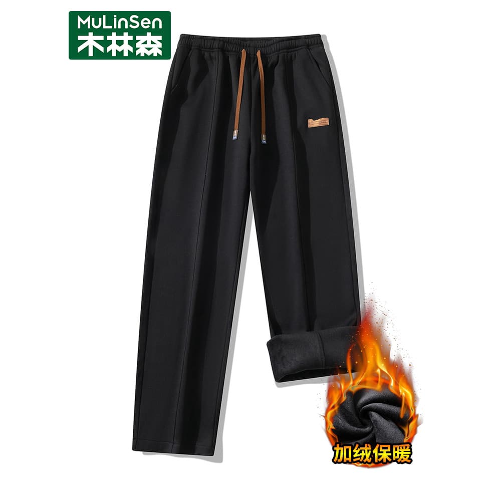 Mulinsen calças esportivas masculinas moletom solto calças casuais outono inverno estilo forro de lã engrossado calças q
