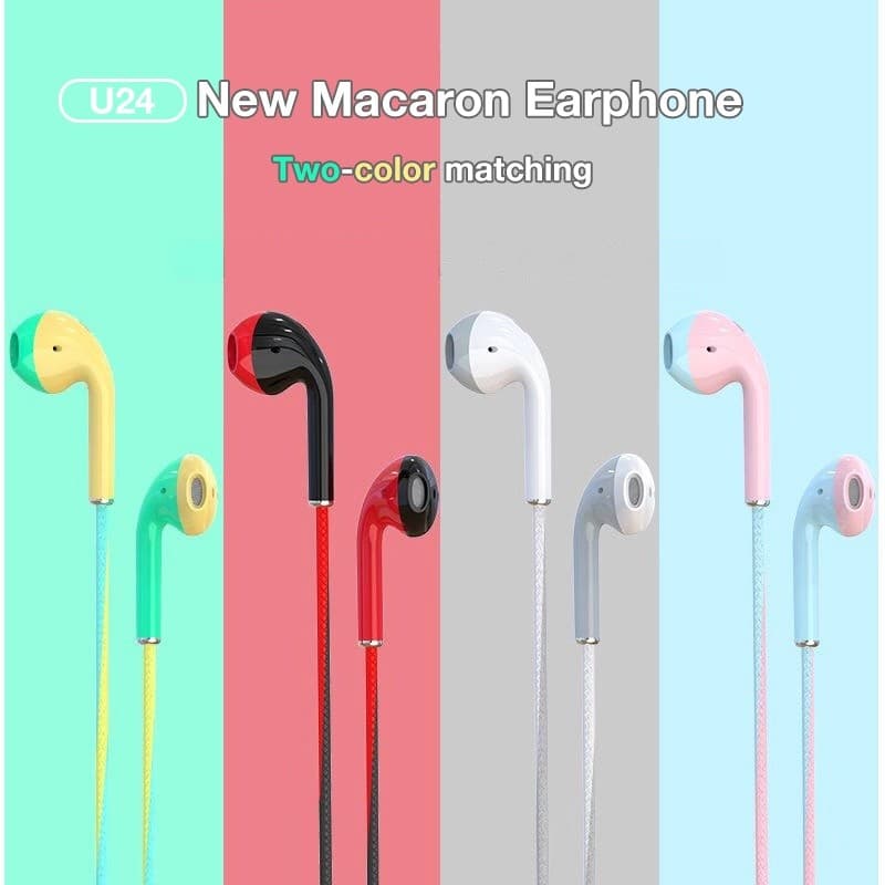 Macaron U24 Fones De Ouvido Música Com Fio Estéreo Controlados Por De 3.5 Mm Coloridos HiFi Cancelamento De Ruído Microf