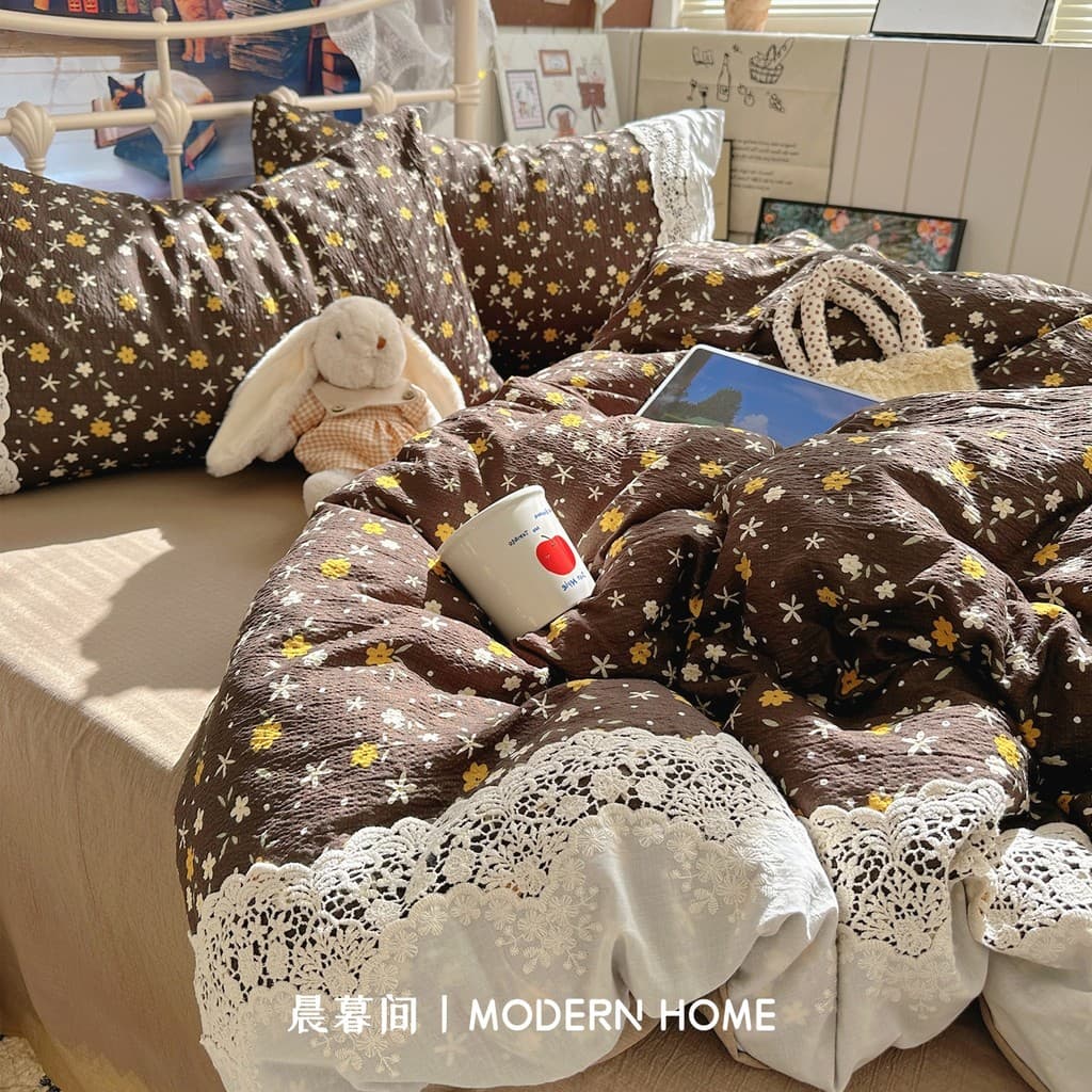 Doce estilo Retro cama conjunto de quatro peças algodão puro 2025 novo estilo lençol colcha capa dormitório conjunto de