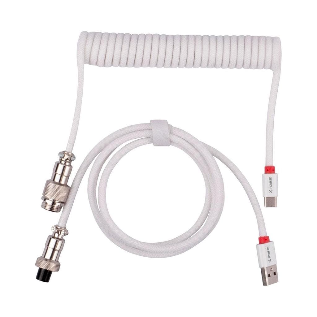 Cabo para Teclado Coiled Fortrek Helix - Até 1.8m - Conector Aviator - Design Espiral - Branco
