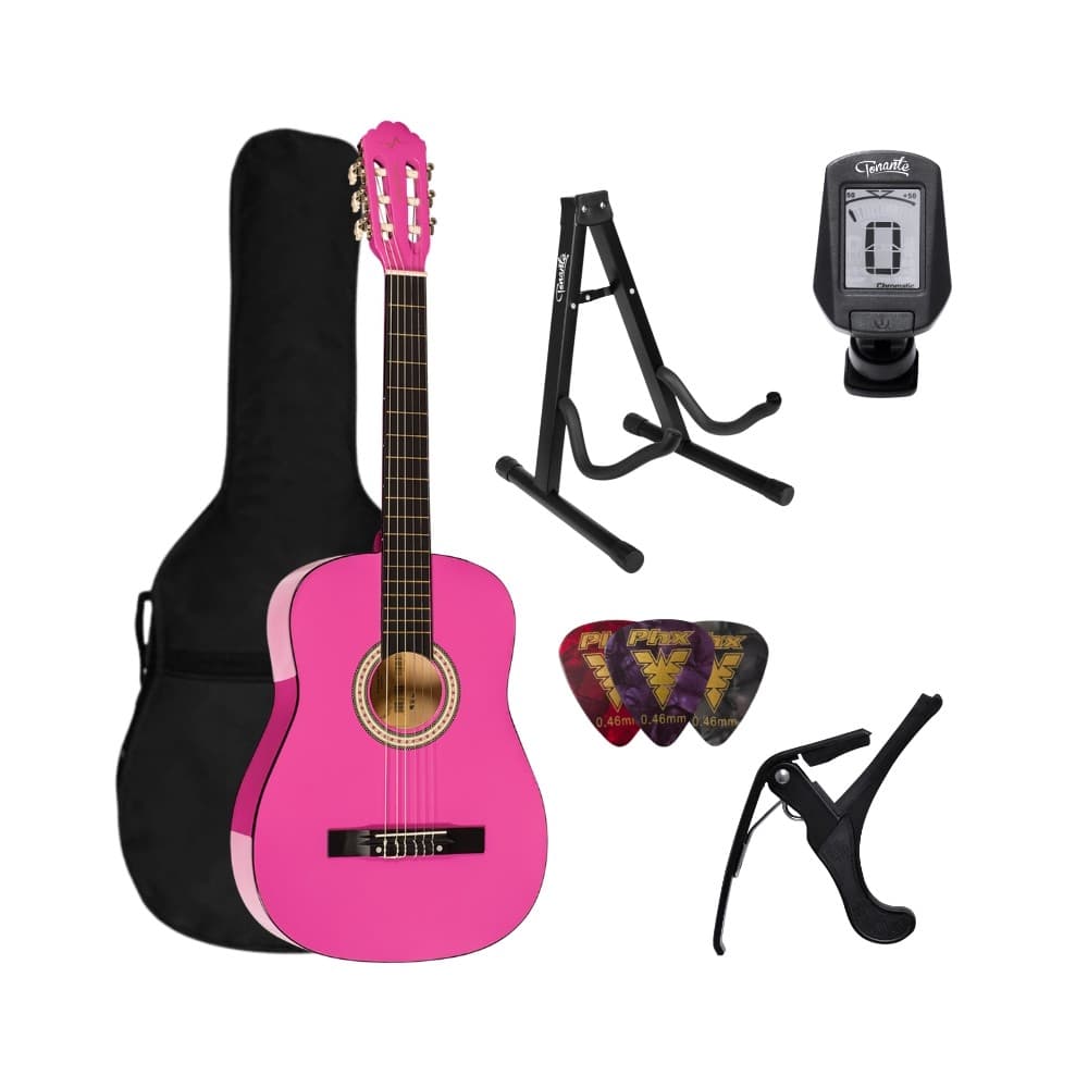 Kit Violão Clássico Acústico 38 Vogga Rosa Nylon VCA105N PK + Acessórios