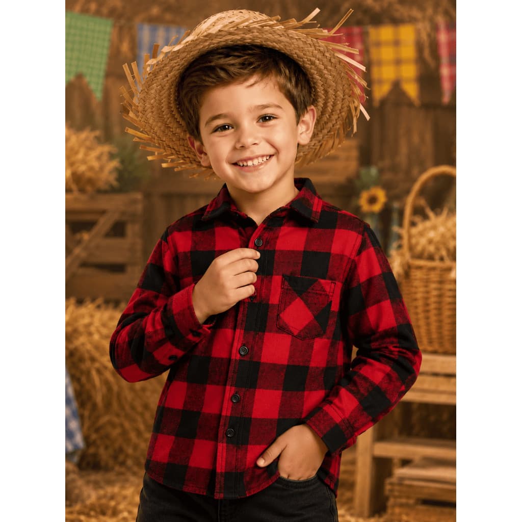 Camisa Xadrez Masculina Infantil Tecido Flanela Macia Festa Junina Arraial