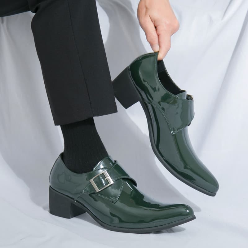 Sapatos masculinos de couro envernizado de salto alto com altura aumentada 6 cm Night Club DJ Bar Passarela Sapatos Phot