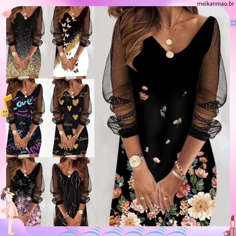 Mulheres E # 39vestido Retrô Borboleta Com Renda , Mangas Compridas , Decote Em V , Saia Casual Elegante De Malha De Lan