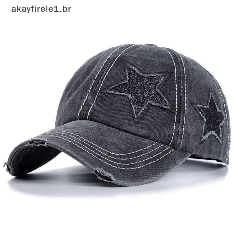 akayfirele1 Retro Star Washed Denim Hole Boné De Beisebol Chapéus Outono Verão Chapéu De Pesca Homens Mulheres Bonés