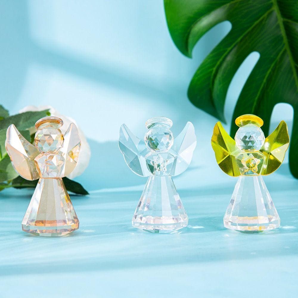 Estatueta De Anjo Da Guarda , Estátua De Cristal Colecionável Artesanal , Ornamento De Mesa Romântico