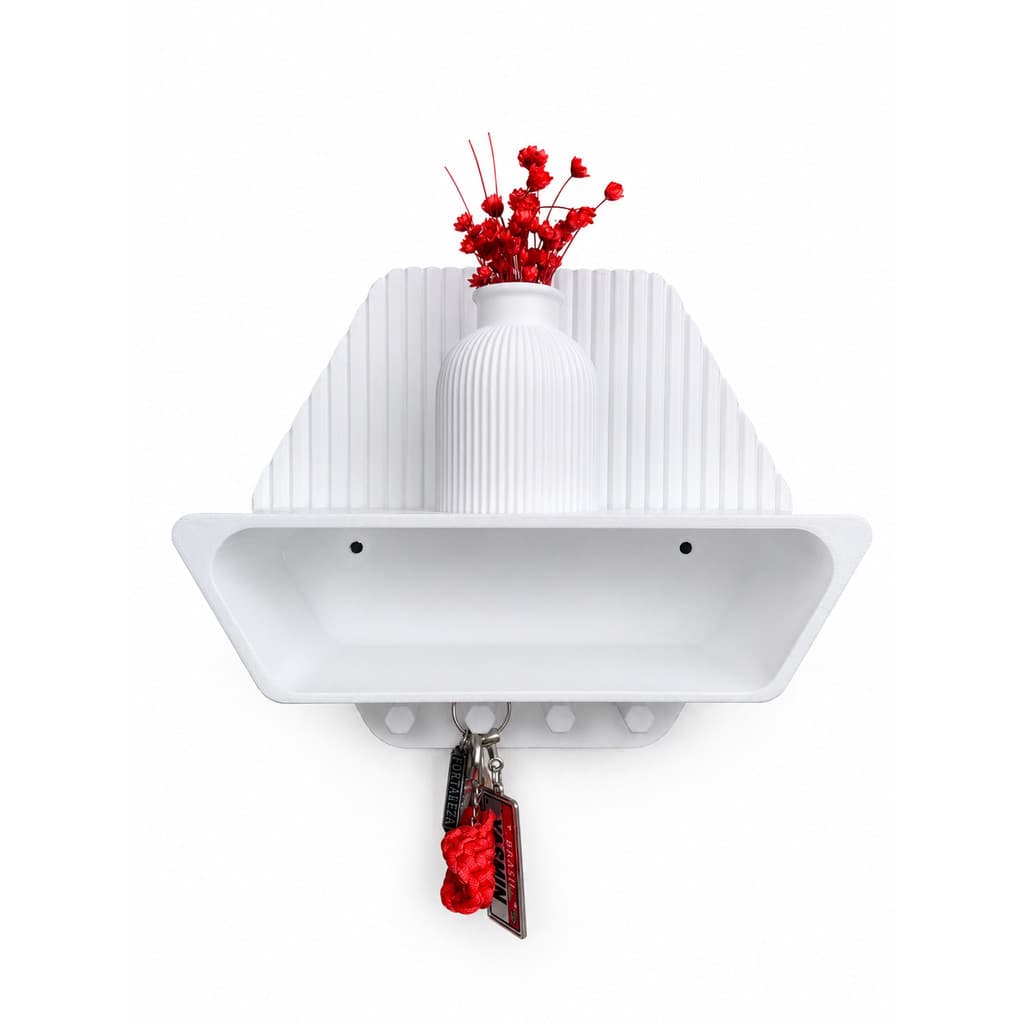 Kit Porta Chaves De Parede 4 Ganchos Branco + Vaso Canelado Decorativo Organizador Casa Moderno.