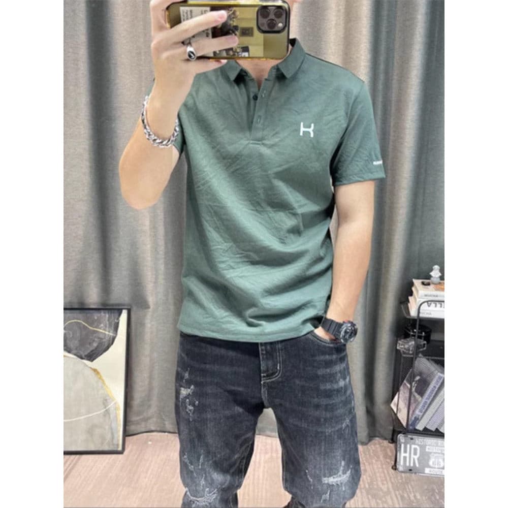 Street Wear carta bordado camisa POLO masculina de manga curta verão 2026 novo estilo Tencel linho algodão respirável la