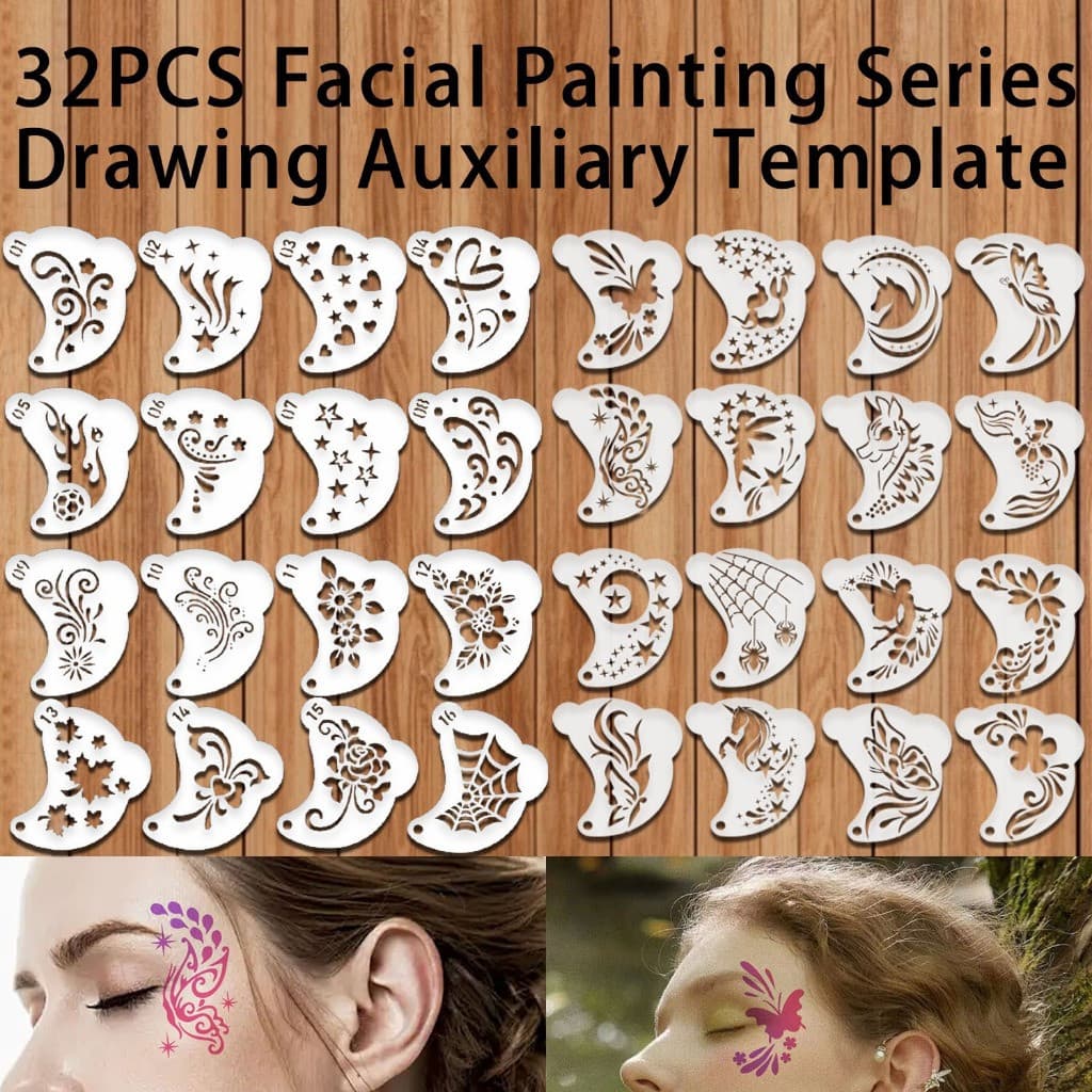 32 Peças Modelos De Pintura Facial Estênceis Reutilizáveis , Artística Para Crianças , De Desenho DIY , Ferramenta De Ma