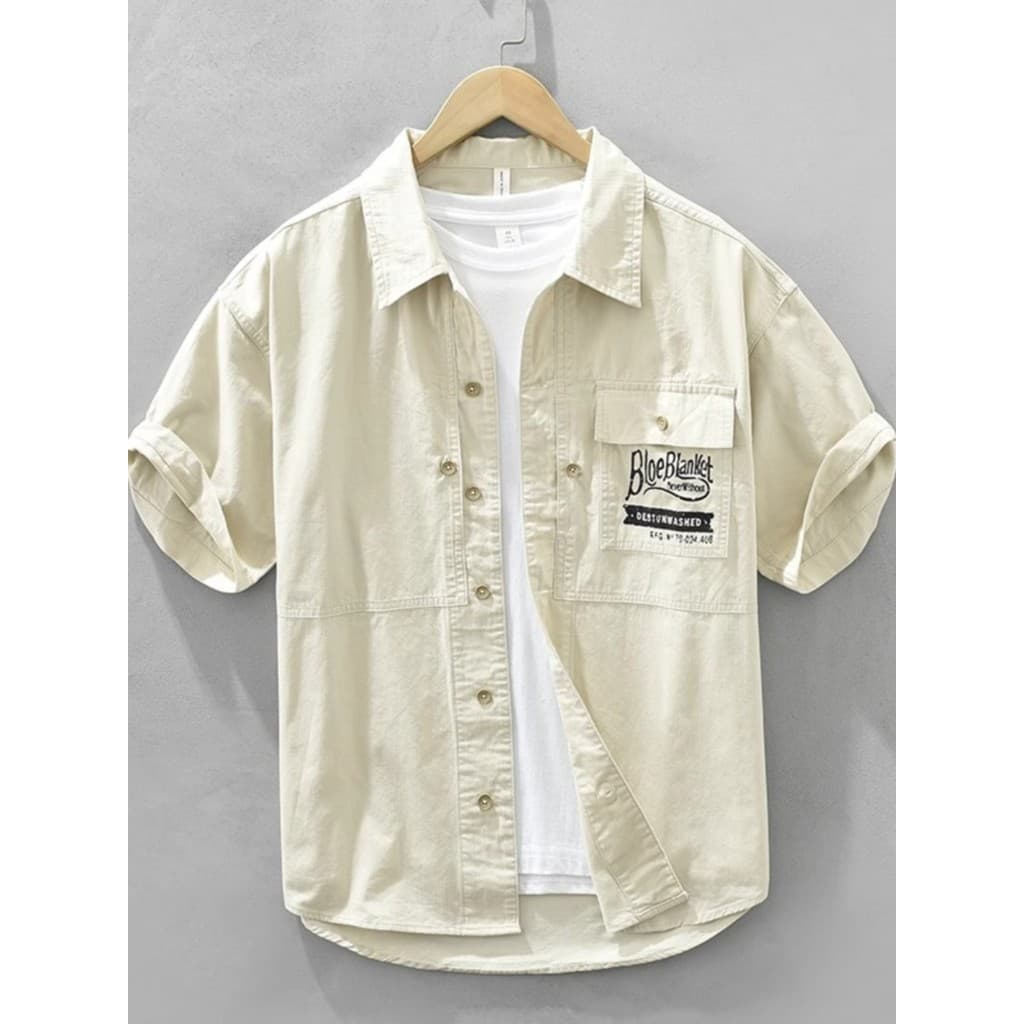 Verão fino carta impressão ferramentas novo estilo camisa de manga curta masculina High-End estilo japonês literário Ret