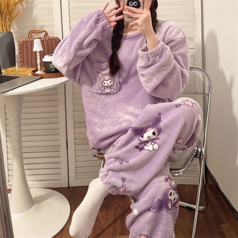 Pijamas femininos engrossados inverno Coral velo mais velo outono inverno novo estilo bonito Homewear inverno pelúcia fl