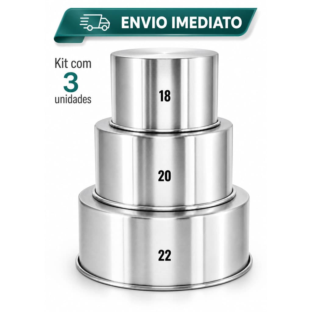 Kit 3 Forma Assadeira Bolo Redonda Alta 18-20-22 Alumínio