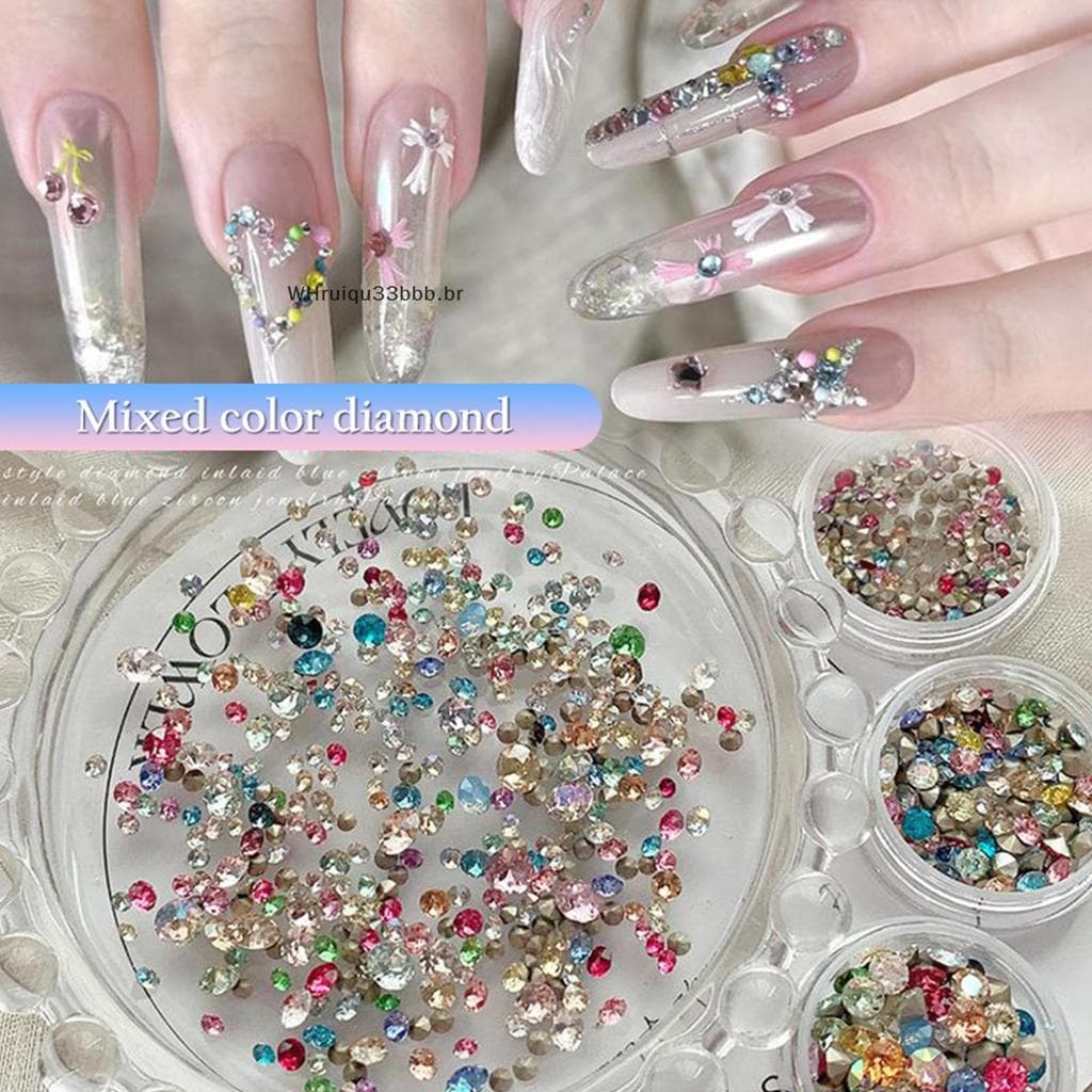 Whiruibb 50/100 Pçs Luxo Brilhante Cristal Arte Do Prego Strass Colorido 3D Apontou Fundo Diamante Encantos Para Decoraç