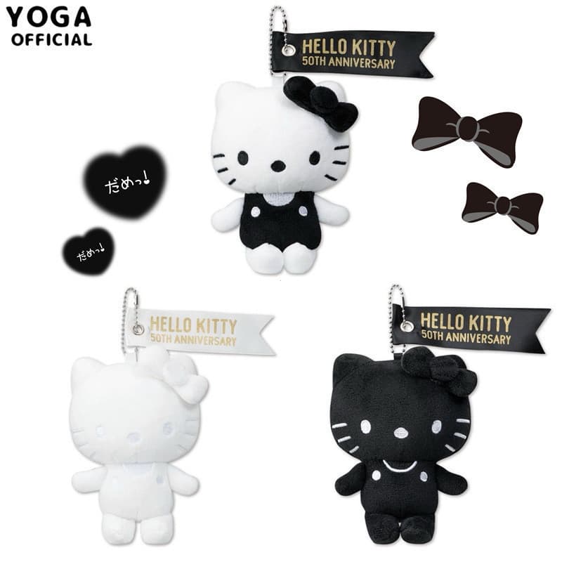Kawaii Sanrio Hello Kitty Plush Toy Preto Branco KT Chaveiro Fofo Recheado Pingente De Aniversário