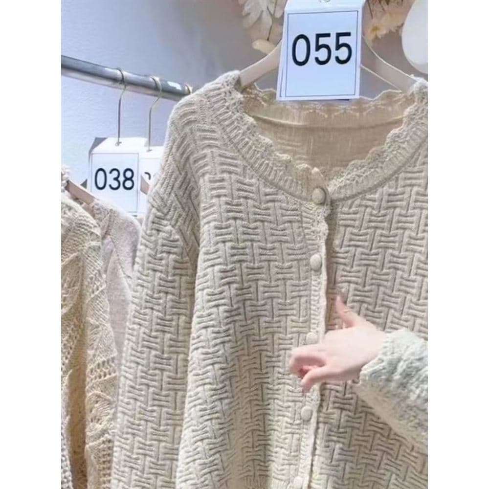 Estilo suave camisola Cardigan feminino primavera outono novo estilo versão coreana temperamento solto All-Match manga c