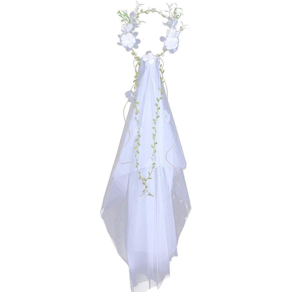Véu de Noiva Beaupretty com Guirlanda Floral, Véu com Coroa de Flores, Estilo Boho para Praia, Branco