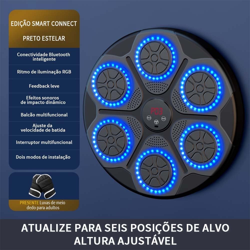 Máquina de boxe inteligente com parede de alvo musical, aparelho de treino de boxe para uso doméstico