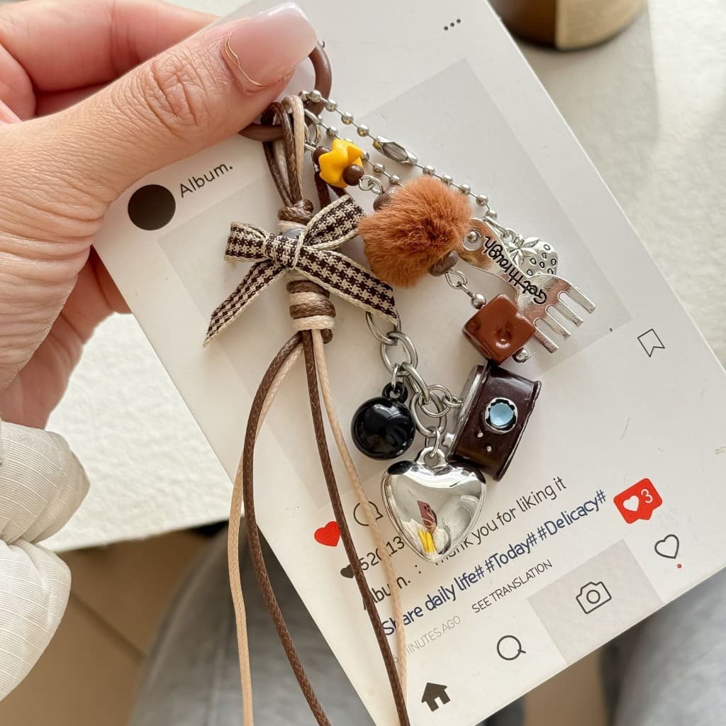 Pingente De Chaveiro De Bola De Pele Retrô-Bolsa De Câmera Tecido À Mão Estilo Personalizado
